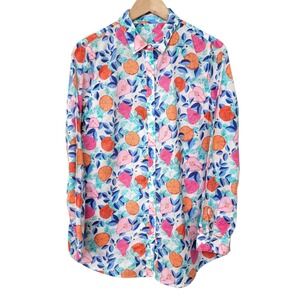 J McLaughlin Shirt Womens Large Button Up Lois‎ Callery Fruits Resort Vacation